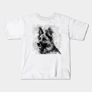 German Shepherd Dog Black and White Watercolor 04 Kids T-Shirt